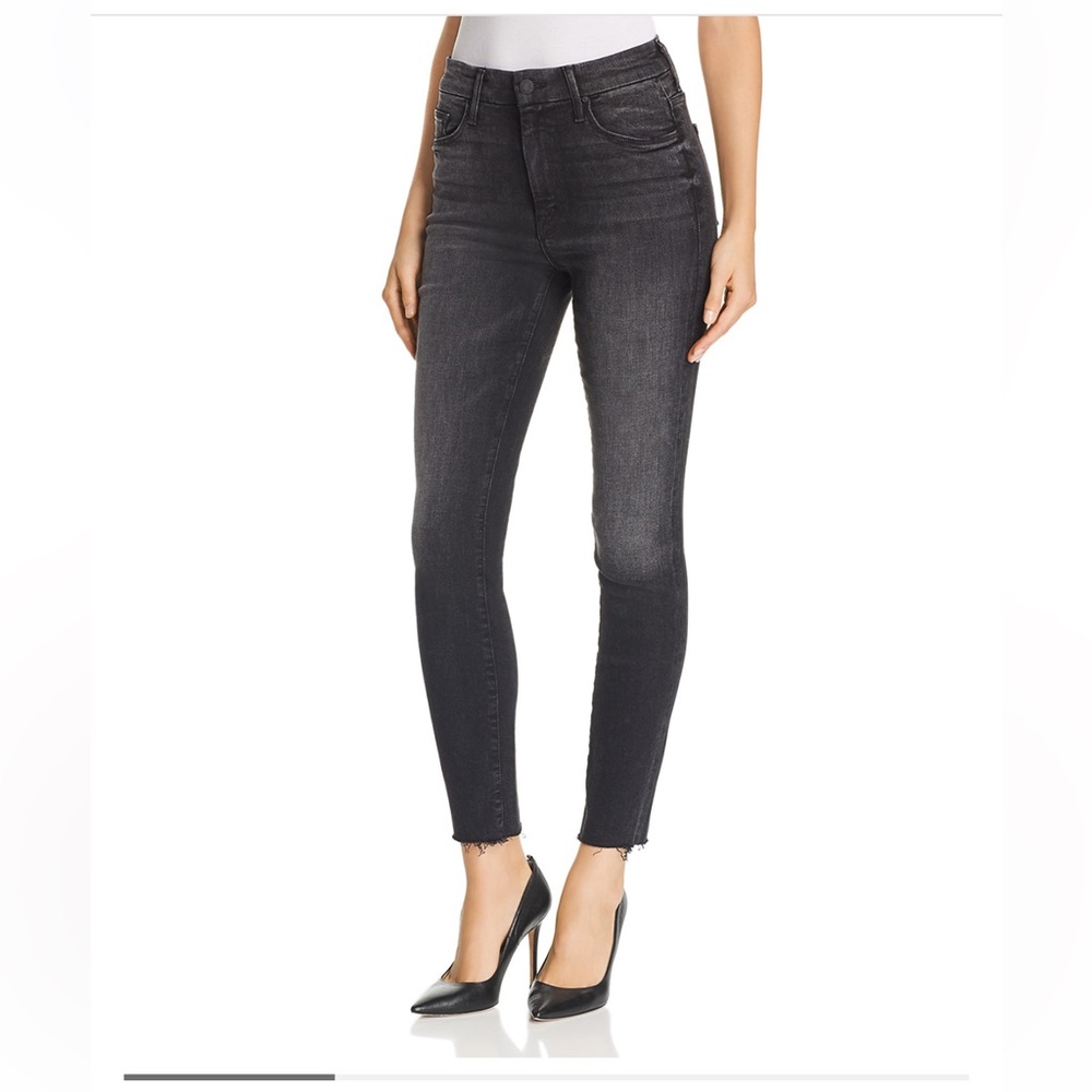Mother High-Waisted Looker Ankle Fray Night Hawk Black Skinny Jeans 29